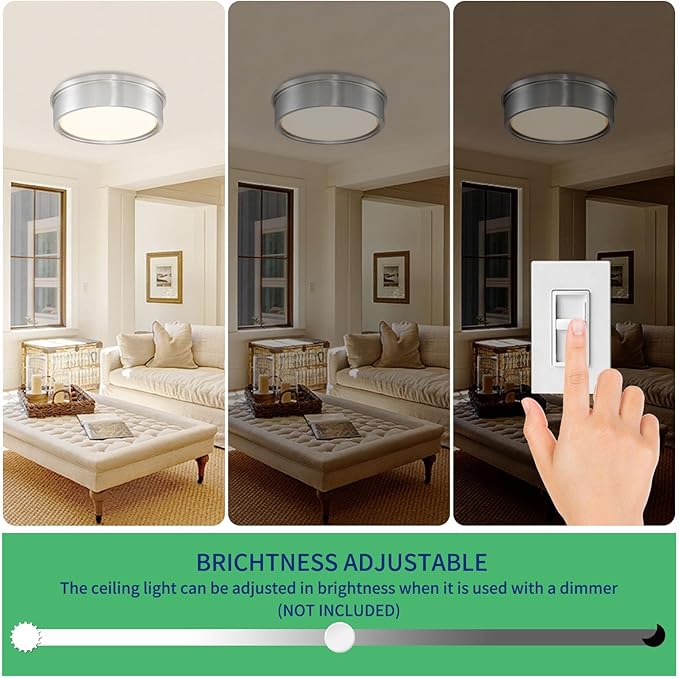 13 inch Flush Mount LED Ceiling Light Fixture, 5CCT Modern Dimmable Lighting for Hallway Bathroom Kitchen Stairwell, 2700K/3000K/3500K/4000K/5000K, Brushed Nickel