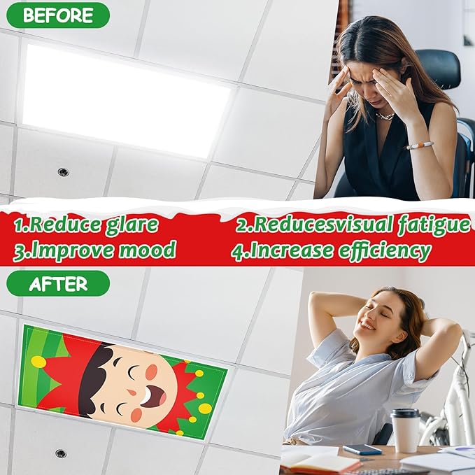 6 Pcs Fluorescent Light Covers with 60 Magnets Decorative for Classroom Ceiling Lights 4 x 2 Feet Magnetic Light Cover Filter Easy Install for Office Hospital Home Ceiling Supplies (Christmas role)