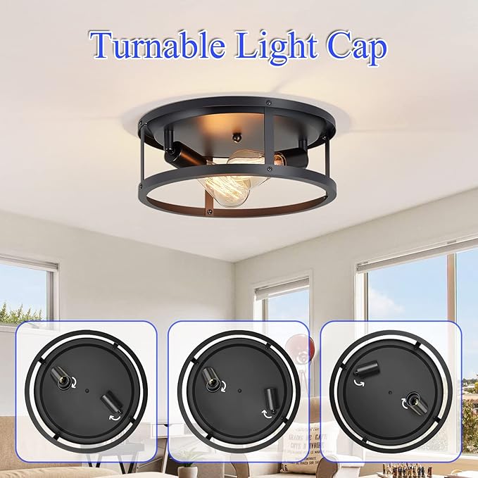 13 inch Black Flush Mount Ceiling Light Fixture,2-Light Hallway Light fixtures Ceiling,Light Fixtures Ceiling Mount for Kitchen,Farmhouse,Bedroom (2 Pack)