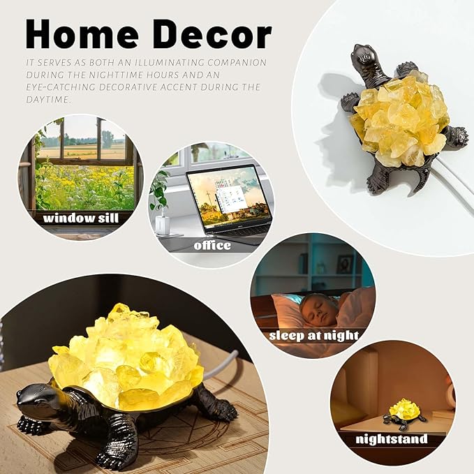 Runyangshi Natural Citrine Turtle Night Lamp Healing Crystal Bedroom Bedside Table Lamp USB Port Home Decor Women Men Gift