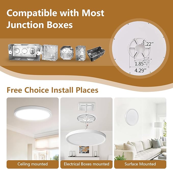 12PK 12 Inch LED Flush Mount Ceiling Light, 24W, 2520LM, 3000K/4000K/6000K CCT Selectable, 0.9inch Super Slim LED Ceiling Fixture, Low Profile Round Flat Panel Light for Bedroom,Kitchen,Hallway(White)