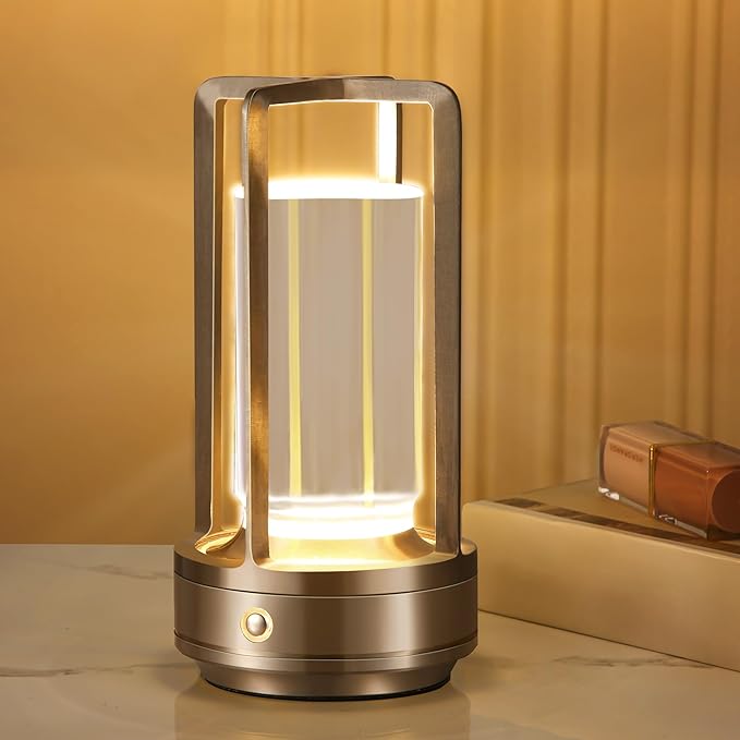 Anxingtools Portable Metal Table Lamp,Cordless Table Lamp, Rechargeable Battery Powered Portable LED Desk Lamp, 3 Color Stepless Dimming Touch, for Bedroom Restaurant Home Outdoor (Silver)