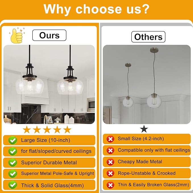 Modern Pendant Lights Kitchen Island, Matte Black Pendant Light Fixtures with 10" Clear Air Bubble Glass Shade, Industrial Hanging Pendant Lights Fixture for Kitchen Island Dining Room Entryway