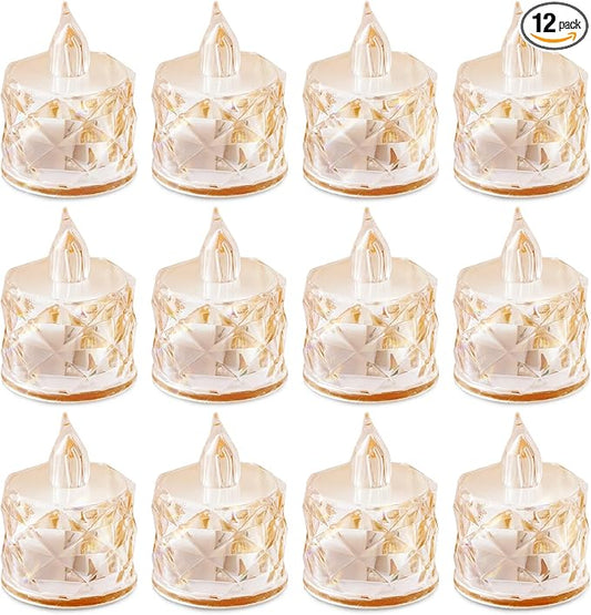 12 PCS flameless tealight Candles, Battery Operated Flickering Tea Lights. Suitable for Mother's Day, Weddings, Anniversaries, and Centerpiece Decorations