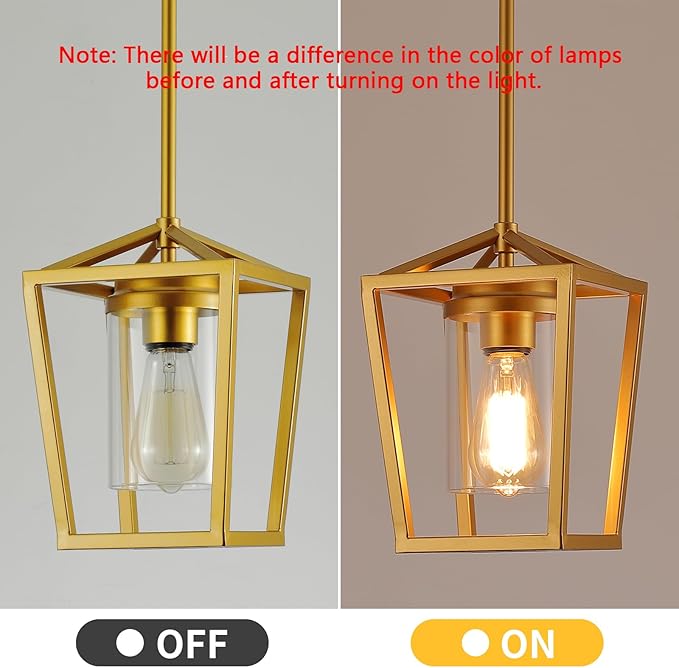 SGLfarmty 7 Inch Farmhouse Brass Pendant Light, Adjustable Lantern Hanging Light with Clear Glass Shade, Modern Ceiling Fixture for Kitchen Island Dining Room Foyer Entryway, Sloped Ceiling Compatible