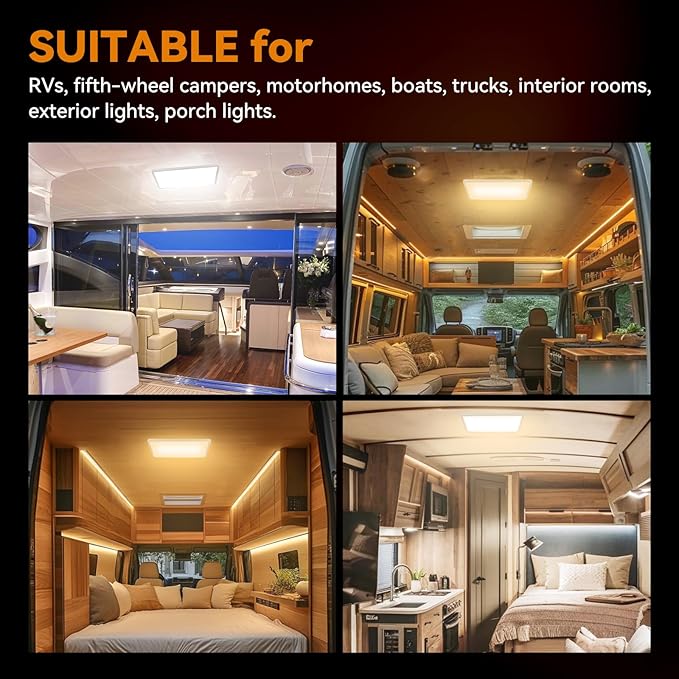 RVZONE RV Lights Interior 12V Super Size 16.1" x 8", 3 Color 360 LEDs Dimmable RV LED Lights Ceiling Dome Light 2200LM RV LED Fixture Warm Cold Natural Light for Car/RV/Trailer/Camper/Boat