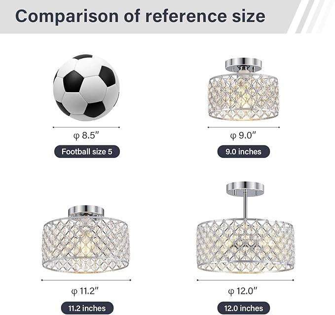 Chrome Crystal Ceiling Light Fixture,Modern Semi Flush Mount Ceiling Lighting Fixture,Round Small Chandelier for Dining Room, Hallway, Entryway, Kitchen, Bedroom,Foyer,1 Light,11.2 inch