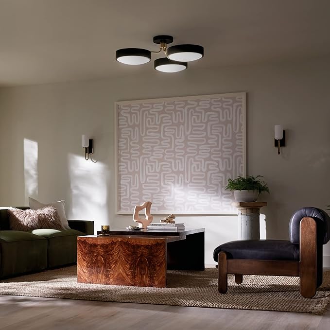 KICHLER Sago 52604BKCPZ Semi Flush LED 3-Light 40˝ with Clear Acrylic with Inside Satin Etch in Black and Champagne Bronze