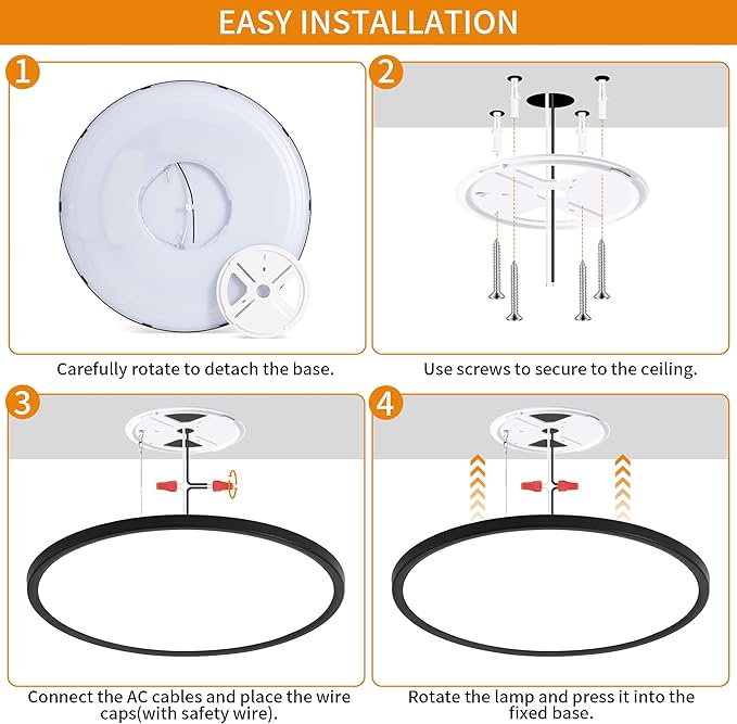 Flush Mount Ceiling Light with Night Light, 19in LED Ceiling Lights with Remote Control, 1800K Nightlights & 3000-6500K Dimmable Lamp Fixture, 45W 4500LM Low Profile for Bedroom, Black