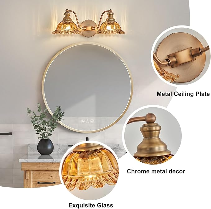 XIEDUN Tea 2 Light Vanity Light Bathroom Light Vanity Lights for Bathroom Vanity Light Fixtures