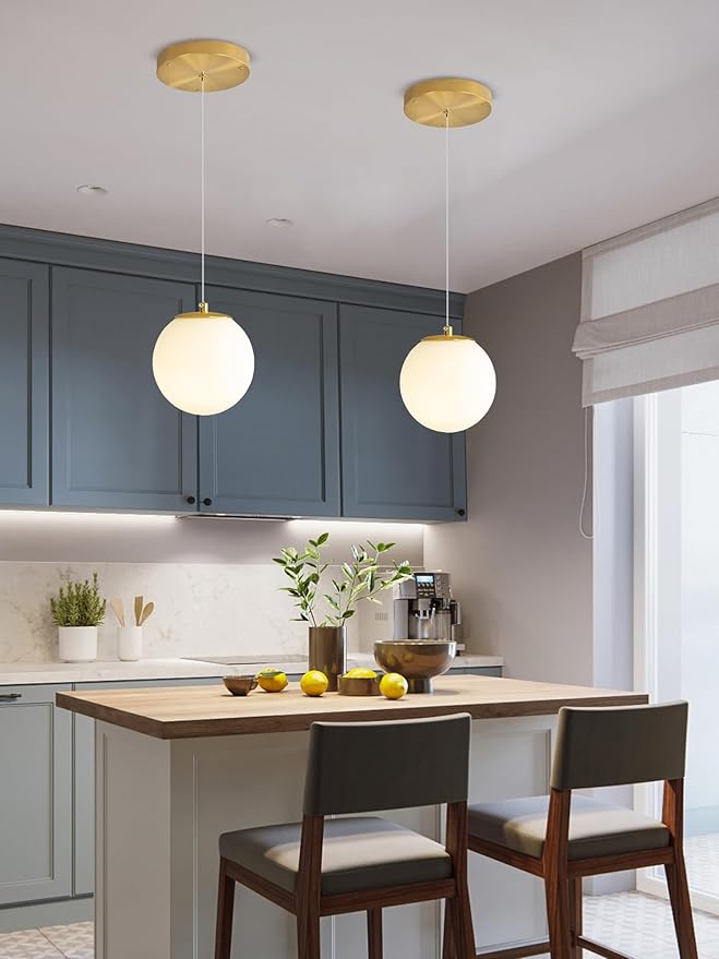 ykolupty Pendant Lighting Gold Globe Pendant Light Fixture,Mid Century Chandelier 1-Light Hanging Fixture for Kitchen Island,Adjustable Length Indoor Lighting for Dinning Room Bedroom