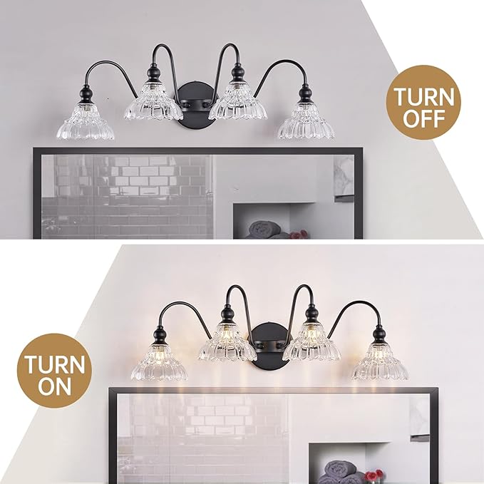 Black Vanity Light Fixtures, 4-Light Bathroom Light Fixtures Vintage Wall Sconces for Dining Room Bathroom Bedroom