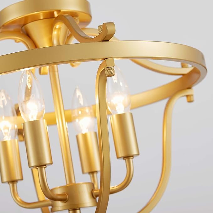 Modern 4-Light Vintage Antique Candle Chandelier Ceiling Light, Gold Ceil Light Fixture for Dining Room, Living Room, Bedroom, Farmhouse Style, Maria Theresa Style, D17.3*H15 inch