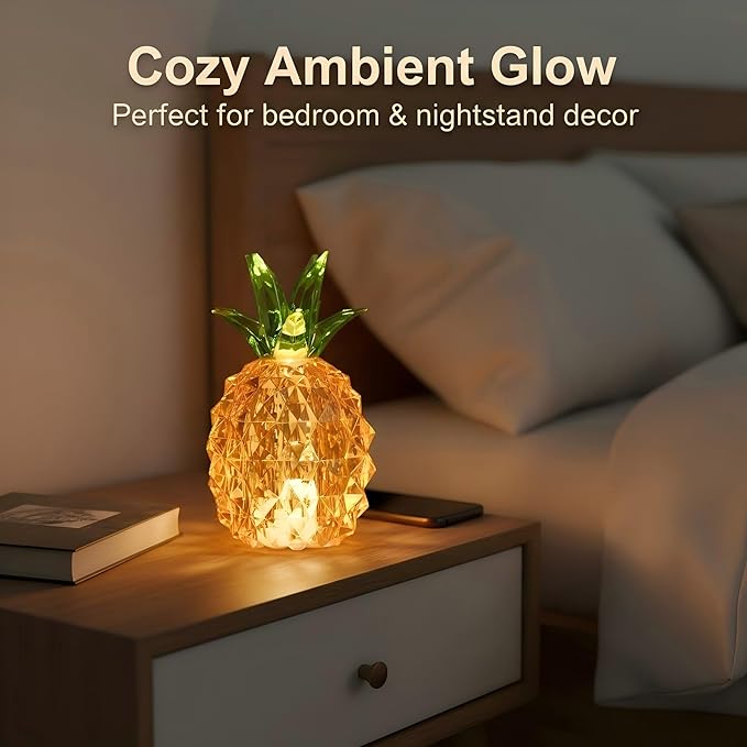 Gold Pineapple Lamp for Home Decor, 4.95 Inch Battery Operated Table Lamp for Living Room Aesthetic, Tropical Pineapple Decor Light for Bedroom Coffee Table Shelf Office Desk Decor, Gifts for Women