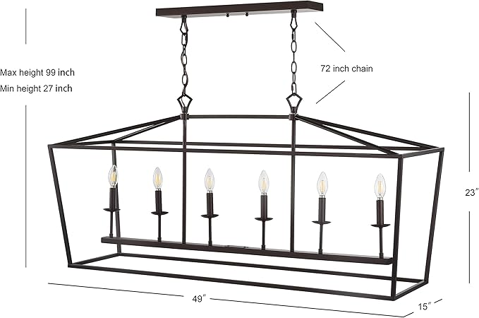 JONATHAN Y 49" Oil Rubbed Bronze Lantern Pendant Light, 1-Light Pagoda Style Metal Cage Farmhouse Hanging Ceiling Fixture for Kitchen Island, LED Bulb Included (JYL7439A)