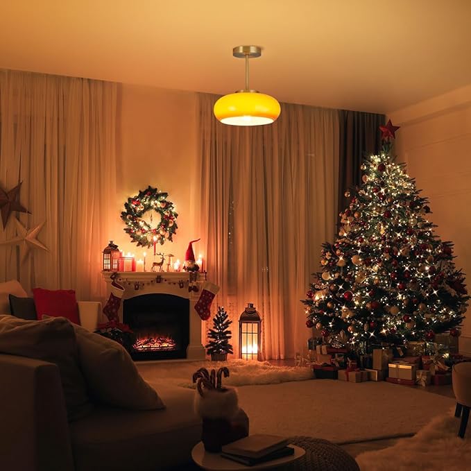 Milk Glass Flush Mount Ceiling Light mid Century Modern Ceiling Lights fixtures Dome Glass Shade Gold Brass Ceiling Light, Orange GlassCeiling Lamp for Hallway Dining Room Kitchen