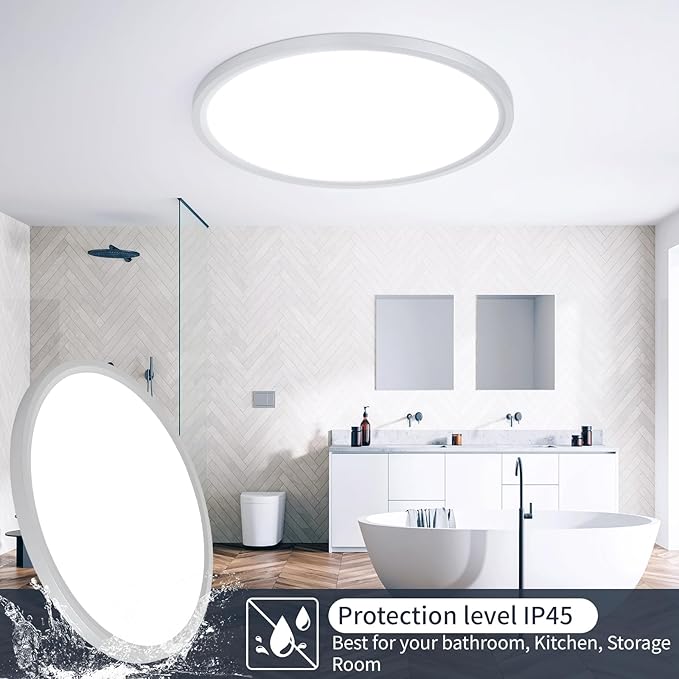 20 Inch Flush Mount Ceiling Light, Bright 40W Dimmable LED Fixture 4000LM, 3000K/4500K/6000K Adjustable, Durable Round Ceiling Lamp for Bedroom, Kitchen, Living Room, Dining Room, Bathroom, Silver