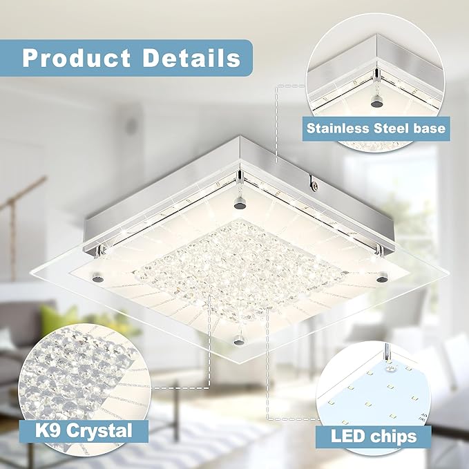 Square Flush Mount Dimmable Light Fixtures - 11IN Kitchen, Bathroom, Living Room, Bedroom, Hallway Ceiling Lights