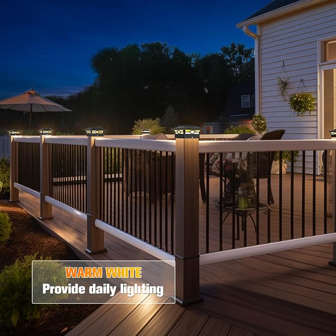 VOLISUN Solar Post Cap Light Outdoor Waterproof: RGB Color Changing - Solar Fence Cap Flashing Lights 4Pack Black for 4x4 5x5 6x6 Wooden Vinyl Post
