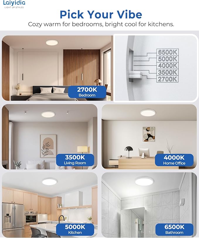 2-Pack 12 Inch Dimmable LED Flush Mount Ceiling Light – 24W 2640LM Ultra Slim 0.72", 5CCT (2700K-6500K), Easy DIY Installation Fixtures for Bedroom, Kitchen, Hallway, Laundry Room, White