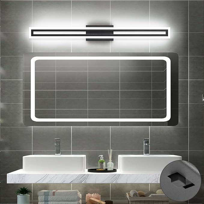 SOLFART 40 Inch LED Bathroom Light Matte Black Bathroom Vanity Light 5 Color Adjustable Light Fixtures for Bath Room Above Mirror 5CCT