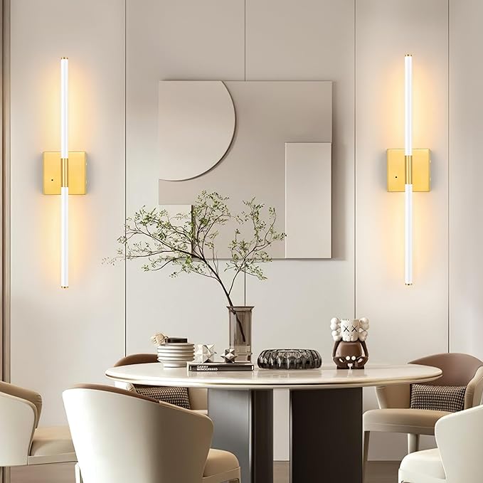 Morauroral 30 Inch White Gold Battery Operated Wall Sconces Set of 2, Dimmable Battery Wall Sconce with Remote Control, LED Rechargeable Sconces, Modern Wireless Wall Lights for Bedroom, Living Room