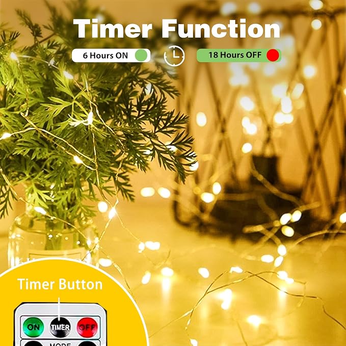 4-Pack Fairy Lights Battery Operated with Remote & Timer & 8 Modes, 16 FT 50 LED String Lights Outdoor Indoor, Battery Twinkle Lights Waterproof for Christmas Bedroom Centerpiece Décor (Warm White)