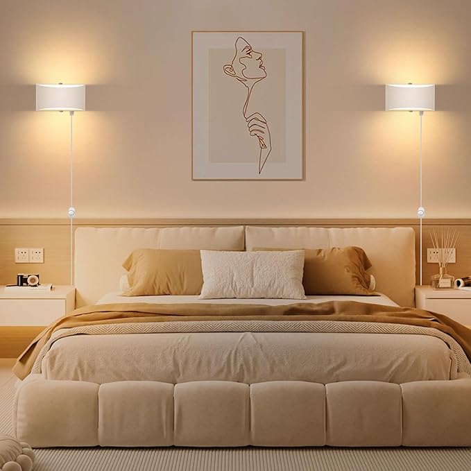 Lightess 12W Plug in Wall Sconces Modern LED Wall Light Dimmable Indoor Up Down Wall Lamp for Bedroom Living Room Hallway Staircase, Warm White, Aluminum