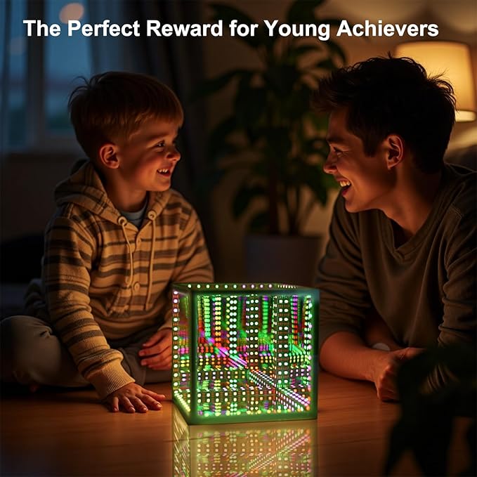 Infinity Mirror Hyper Cube Table Lamp, Desk Art Night Light, Color-Changing Music-Sync APP-Controlled Ambient Light for Gaming, Party, Home, Gift (4Inchs Without APP)