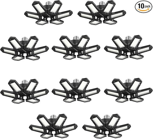 Led Garage Lights Bulb 10 Pack 120W Super Bright Ceiling Led Shop Lights 6 Deformable Panels Screw in E26/E27 6500K 12000 LM Deformable Garage Light Ideal for Basement Attic and Workshop
