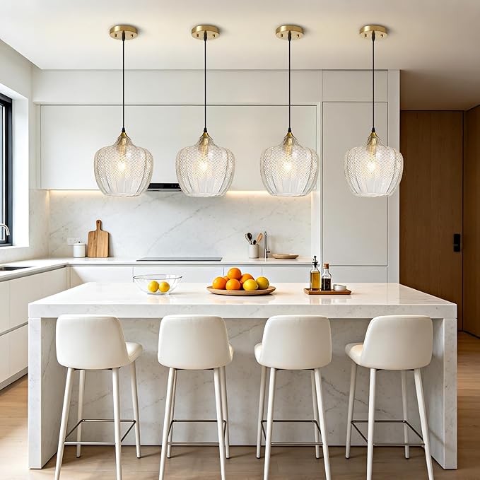 Modern Gold Pendant Light 2 Pack, Clear Glass Kitchen Island Pendant Light Fixture Adjustable Vintage Hanging Ceiling Light for Dining Room Corridor Bedroom 9.45 inch, UL Certification