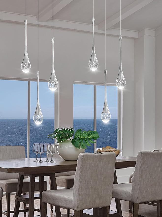 ykolupty Pendant Lights Kitchen Island 3-Lights Silver Crystal Chandelier for Dining Room Hallway Stairwell,LED Dimmable 2700K-6000K