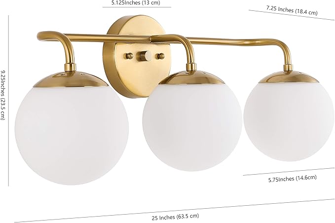 JONATHAN Y 25" Gold Painting Modern Globe Wall Sconce Vanity Light for Bathroom, White Frosted Glass Shade, Midcentury Parisian Bistro Wall Lamp, LED Bulb Included (JYL3536A)