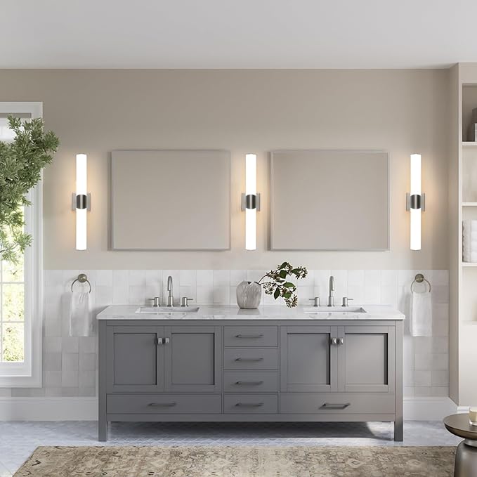 Modern Wall Sconce 22 Ihch Brushed Nickel Bathroom Sconces LED Wall Lighting Fixtures with Acrylic Shade Hardwired Long Vanity Lights Over Mirror for Bedroom Living Room Hallway
