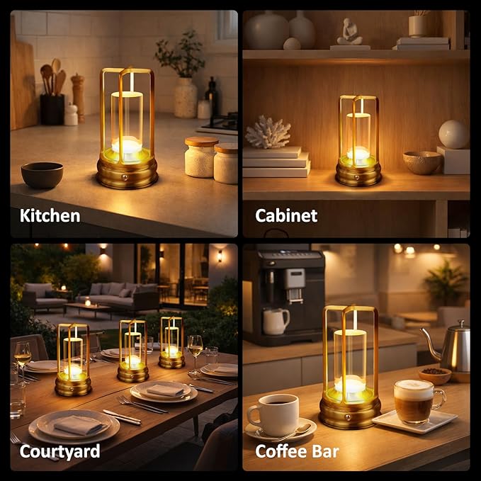 Rechargeable Table Lamp - 2-Pack Cordless lamp - Touch Control Lamp with 2000mAh Battery, 3000K Stepless Dimming Wireless Lamp for Bedroom, Dining Table, Counter & Living Room