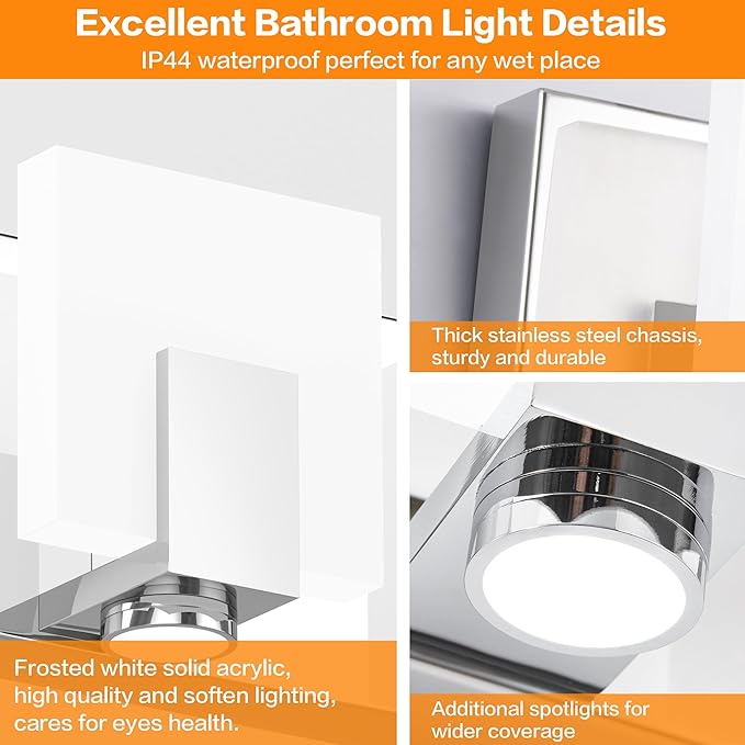 SOLFART Vanity Lights Chrome Finish Modern Bathroom Light Dimmable Vanity Lighting Fixtures 6 Lights LED Light