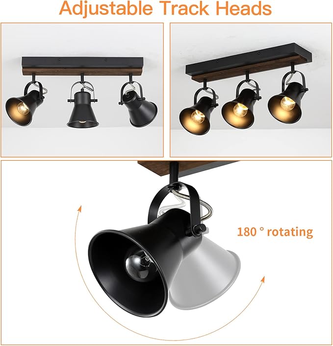 KEESFU 3-Light Track Lighting Kit,Black Semi Flush Mount Ceiling Light with 3 Rotatable Light Heads,Modern Farmhouse Lighting for Livingroom,Bedroom,Hallway,Art Wall,Bathroom,Kitchen.(3-Light)