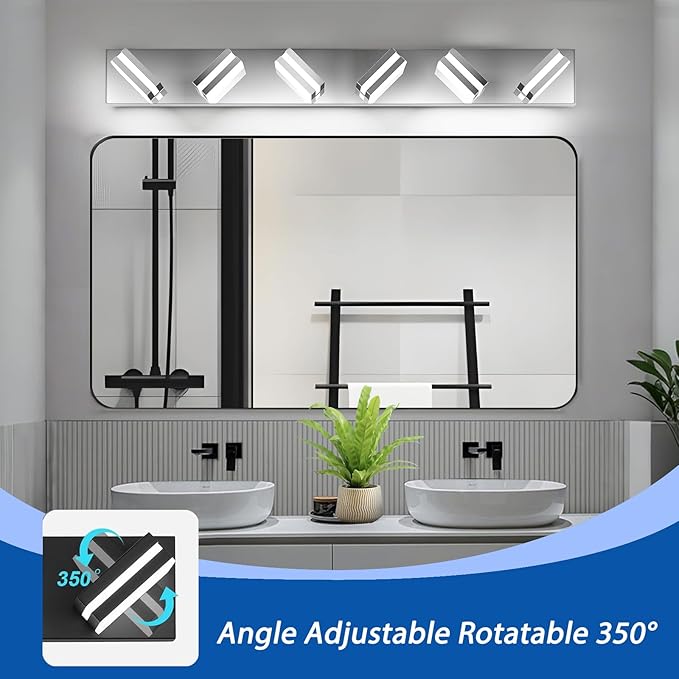 IZORRO LED Modern Bathroom Lights Fixtures(6-Light,Dimmable,360°Rotate),Chrome Acrylic Wall Lighting,Vanity Lights for Bathroom Over Mirror - 6000k 36In （No Assembly Required）