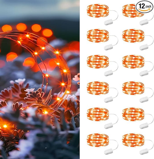 HXWEIYE 12 Pack Fairy Lights Battery Operated, 7ft 20LED Mini Twinkle String Light for Mason Jar DIY Wedding Table Centerpieces Party Bedroom Christmas (Orange)