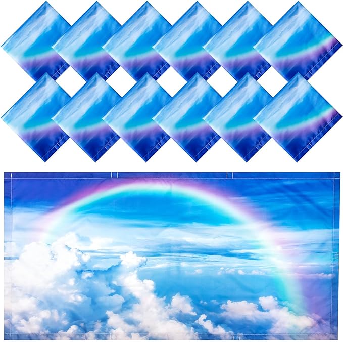 Hortsun 12 Pcs Fluorescent Light Covers Bulk, 4 x 2 ft Magnetic Fluorescent Drop Ceiling Lighting Covers Light Filter Shade for Home, Office, Hospital, School Classroom Decoration(Rainbow in Blue Sky)