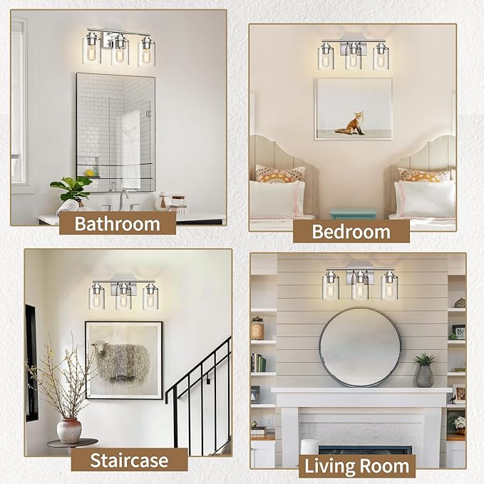 SKEJAO Bathroom Vanity Light Over Mirror,Bathroom Light Fixture Wall Sconce Lighting for Bedroom,Living Room (Nickel, 3-Light)