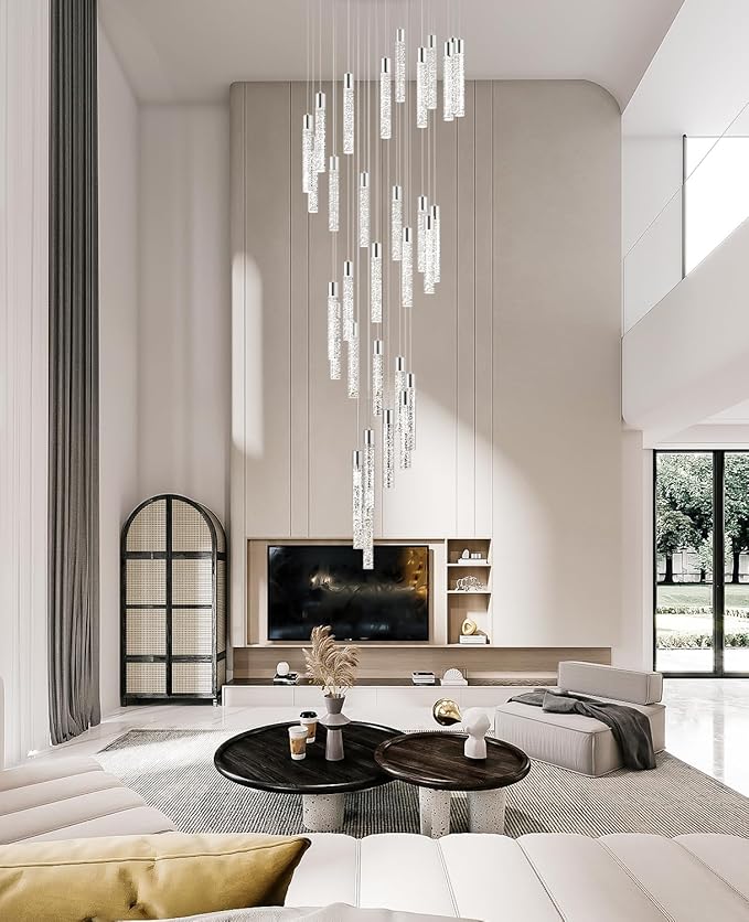 Pendant Lights Kitchen Island, 3000K-6500K Modern Kitchen Island Lights Brushed Nickel, 36-Light Ceiling Lighting Fixtures with Crystal Bubble, Integrated LED Hanging Light for Living Room