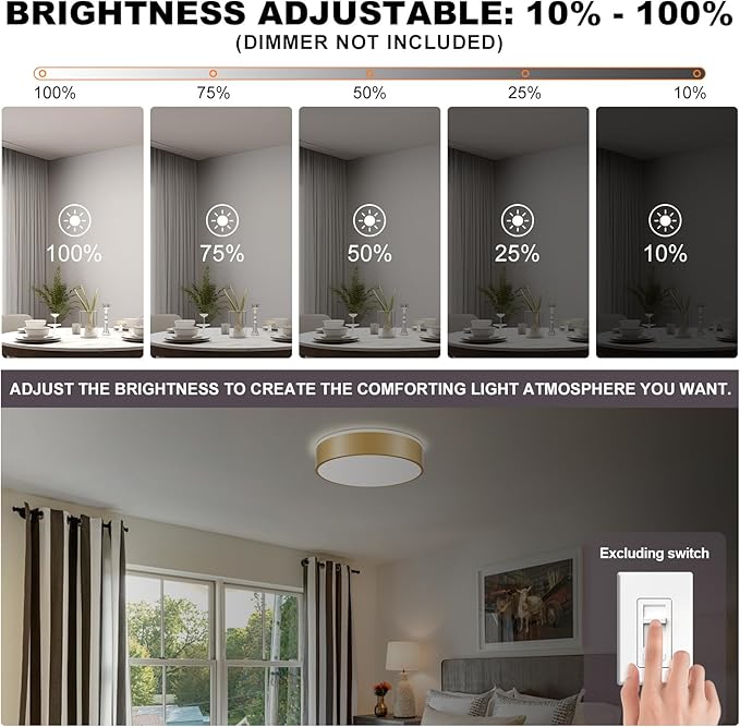 Dimmable Gold LED Ceiling Light Fixture, 5CCT 2700 K-6000 K Modern Flush Mount Ceiling Light, Round Minimalist Lighting Fixture for Bedroom, Kitchen, Laundry Room, Living Room, 15.74 Inch