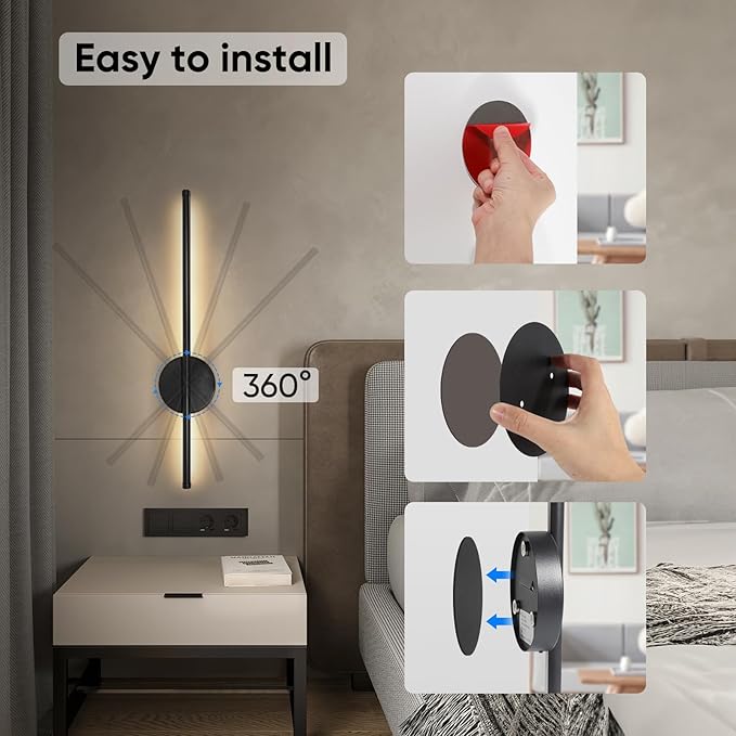 TaoFiaCo Battery Operated Wall Sconces Set of Two, Wireless Rechargeable Wall Sconces Black with Remote Control Dimmable, Cordless Wall Light Decor for Living Room, Bathroom, Hallway, Timing, 24 Inch