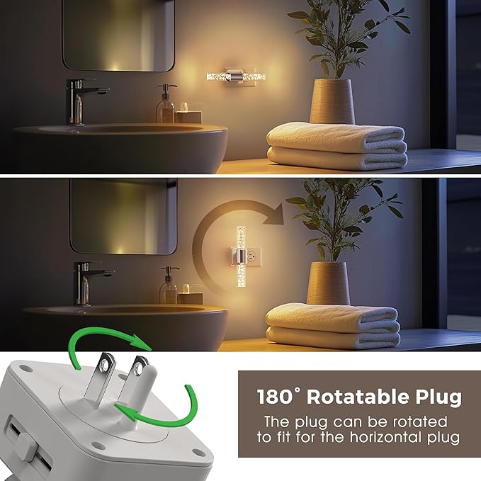 L LOHAS LED Night Light, Night Lights Plug into Wall, 180° Rotating, Auto Light Sensor, Dimmable 100LM, Soft White 3000K, Wall Sconce-Style Design Nightlights for Bedroom Bathroom Hallway, 1 Pack