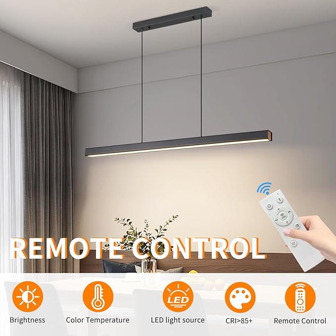 Modern LED Linear Pendant Light, 47IN Ceiling Chandlier Light Fixtures Hanging with Remote Control 3000k-6500K Adjustable Color Temperature Island Light for Dining Room, Kitchen