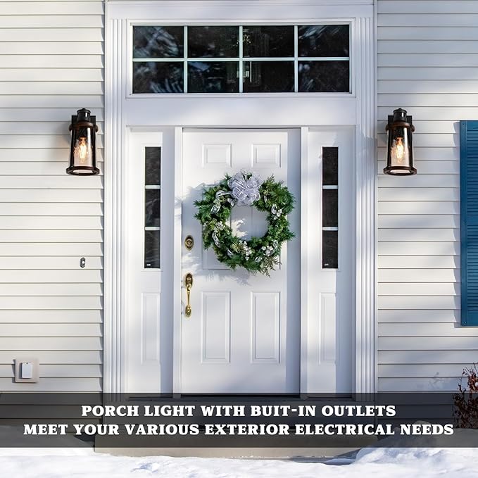Dusk to Dawn Motion Sensor Outdoor Light with GFCI Outlet Waterproof Outside Porch Light Exterior Lighting Fixtures for House Garage Front Door,Bulb Included,12.5 "H,1PC