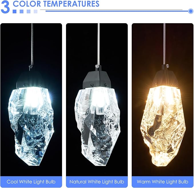 Black Crystal Pendant Light with Prism Crystals and LED Enhance Kitchen Island, Bathroom, Bedroom, and Bar Ambiance
