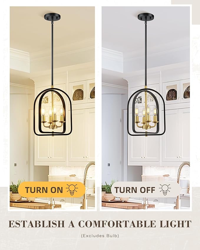 Beionxii 4-Light Farmhouse Entryway Light Fixture, 11" Pendant Lights Kitchen Island, Farmhouse Industrial Pendant Lights Kitchen Island with Rods for Kitchen Dining Room Entryway Stairway, BX-PL04BKG