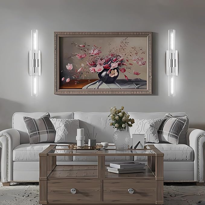 Nickle Wall Sconce Wall Sconces Set of Two, 22.8" Vanity Lights for Bathroom, Silver Sconces Wall Lighting 2-Light, Modern Wall Lights for Bedroom Living Room Bathroom Hallway